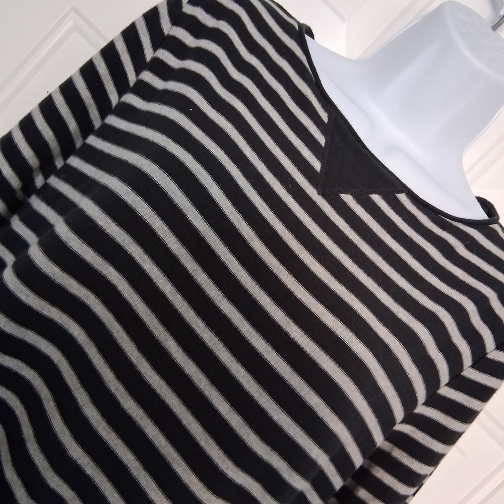 J Jill‎ Tall Striped Black Gray Cotton Long Sleeve Dress with Pocket